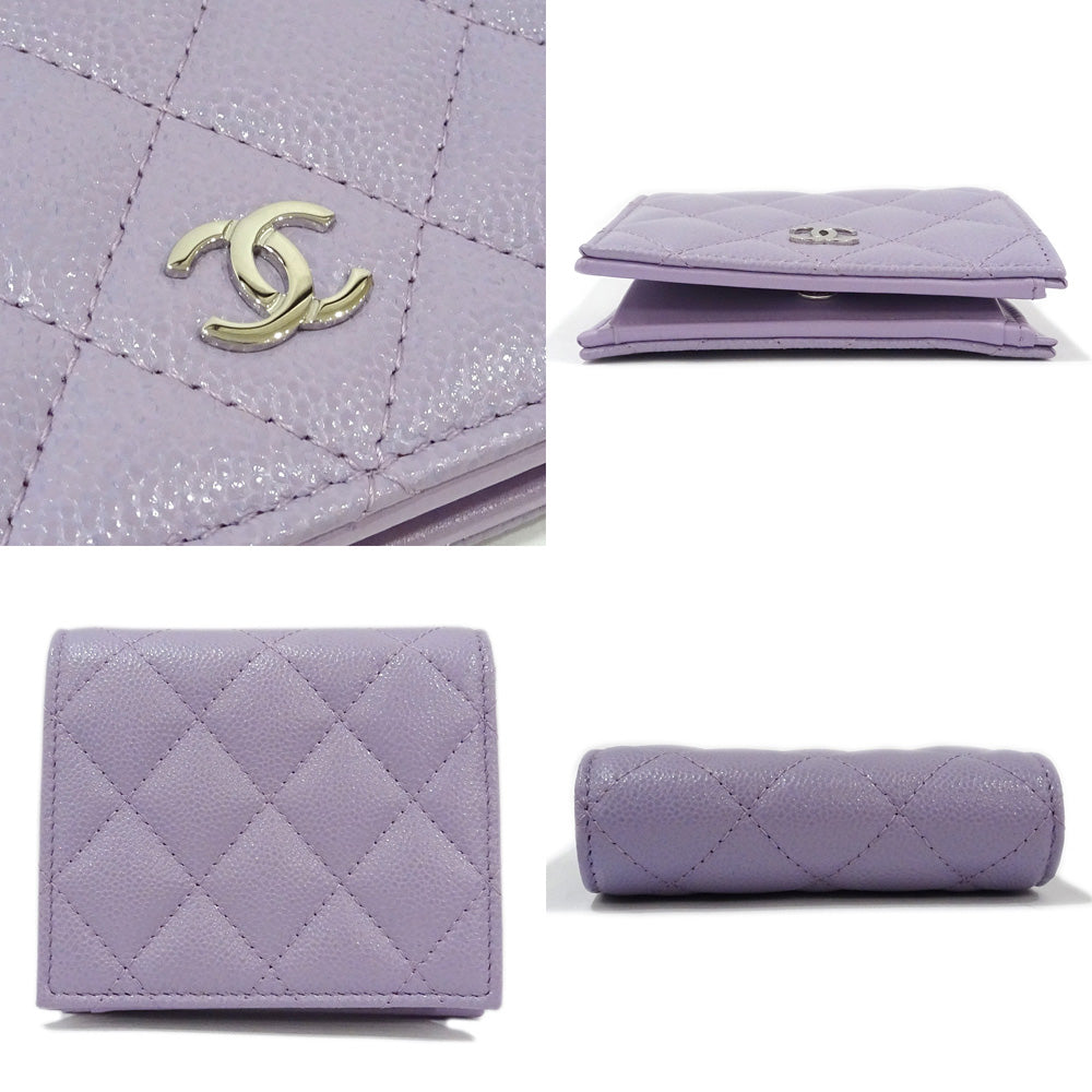 CHANEL Classic Small Wallet AP3178 Double Fold Wallet Greendock S Caviar Skin Silver  Pearl Wallet