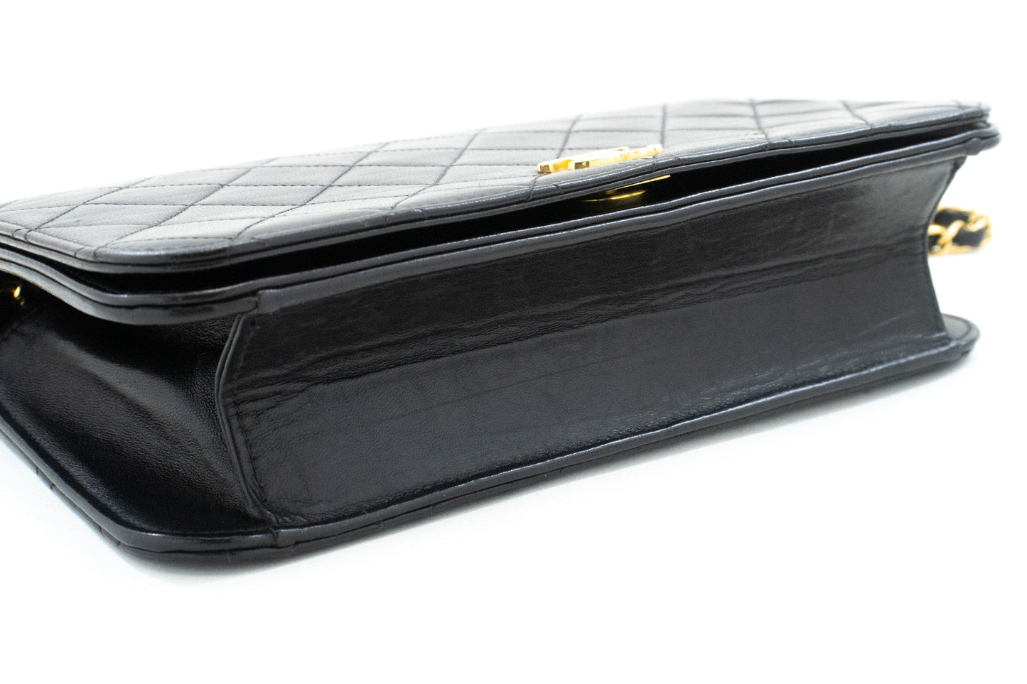 CHANEL Full Flap Chain Shoulder Bag Clutch Black Quilted Lambskin