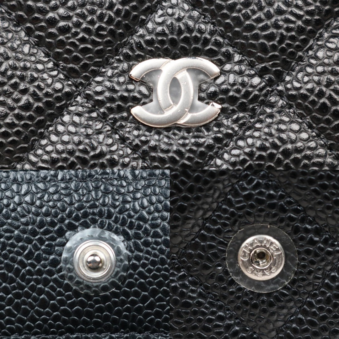 Very Good ( Rank A)｜ CHANEL Matelasse Caviar Skin Chain Wallet Black Silver Hardware Made in 2019 Year ｜S24061102
