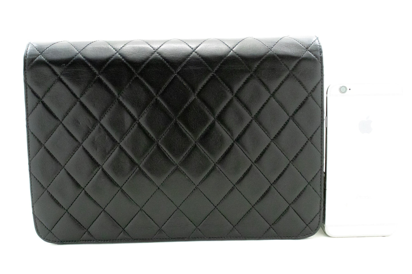 CHANEL Chain Shoulder Bag Clutch Black Quilted Flap Lambskin Purse