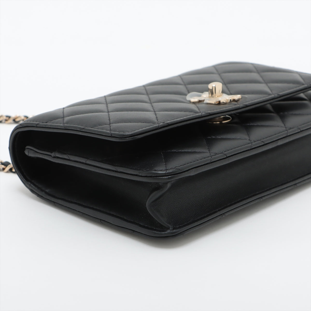 Chanel Lambskin  Chain Wallet Top Handle Black G  AP3796