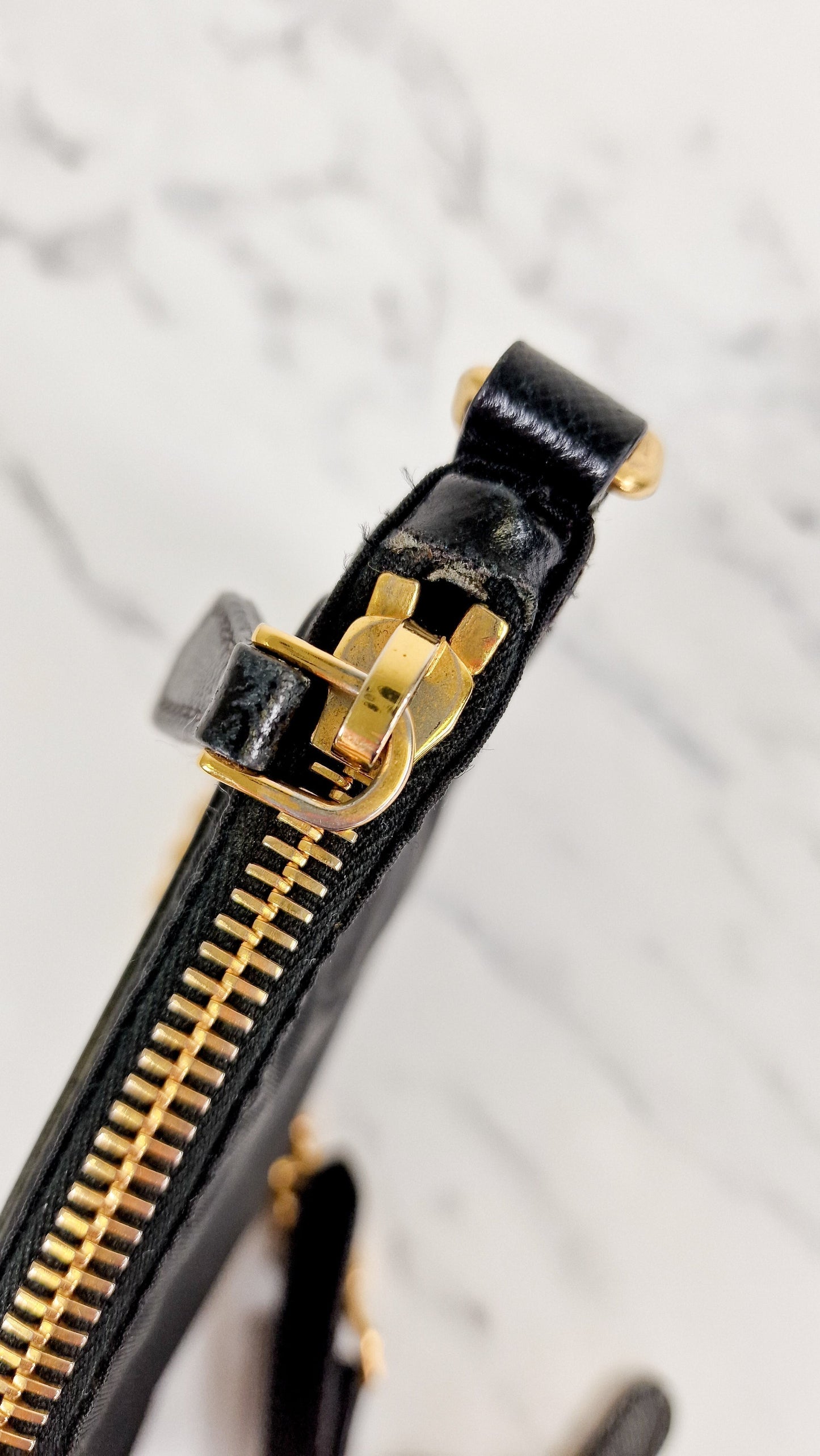 Rare Vintage Prada Black & Gold Tessuto Oro Nylon & Saffiano Leather Cut-Out Logo Crossbody Bag - Prada BT0606