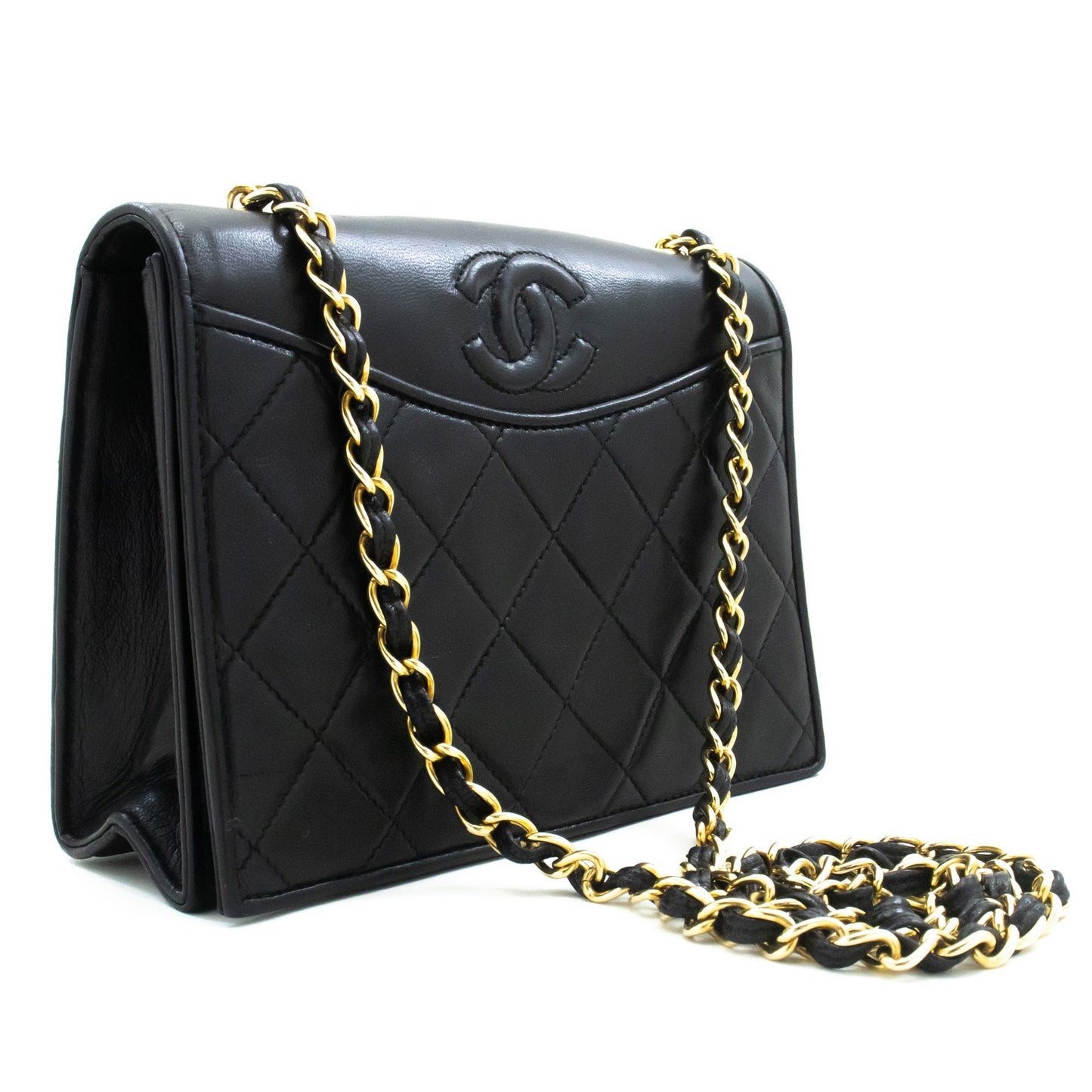 CHANEL Vintage Full Flap Chain Shoulder Bag Black Quilted Lambskin