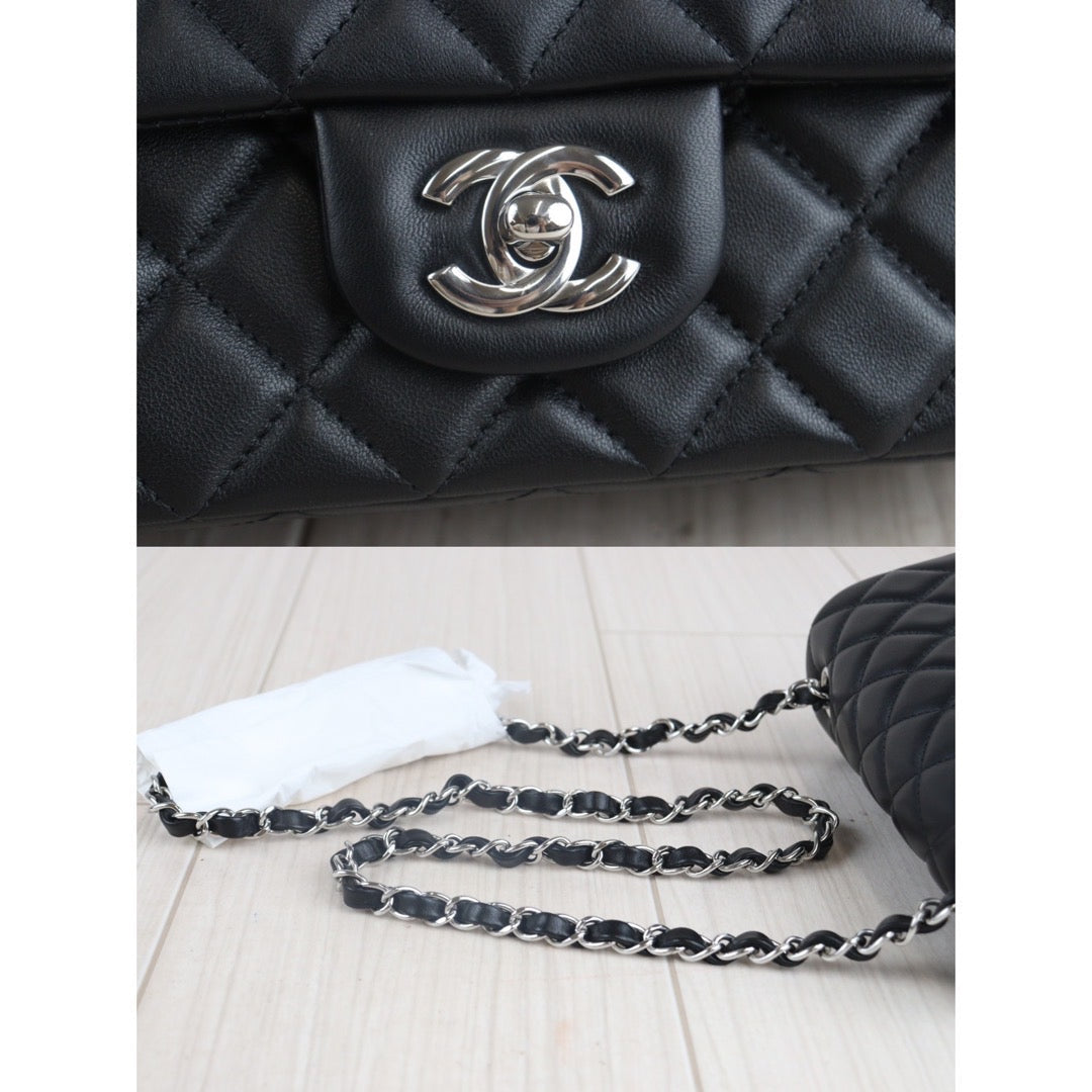 Rank N｜ CHANEL Mini Matelasse Lamb Leather Chain Shoulder Bag Black Silver Hardware ｜23091104