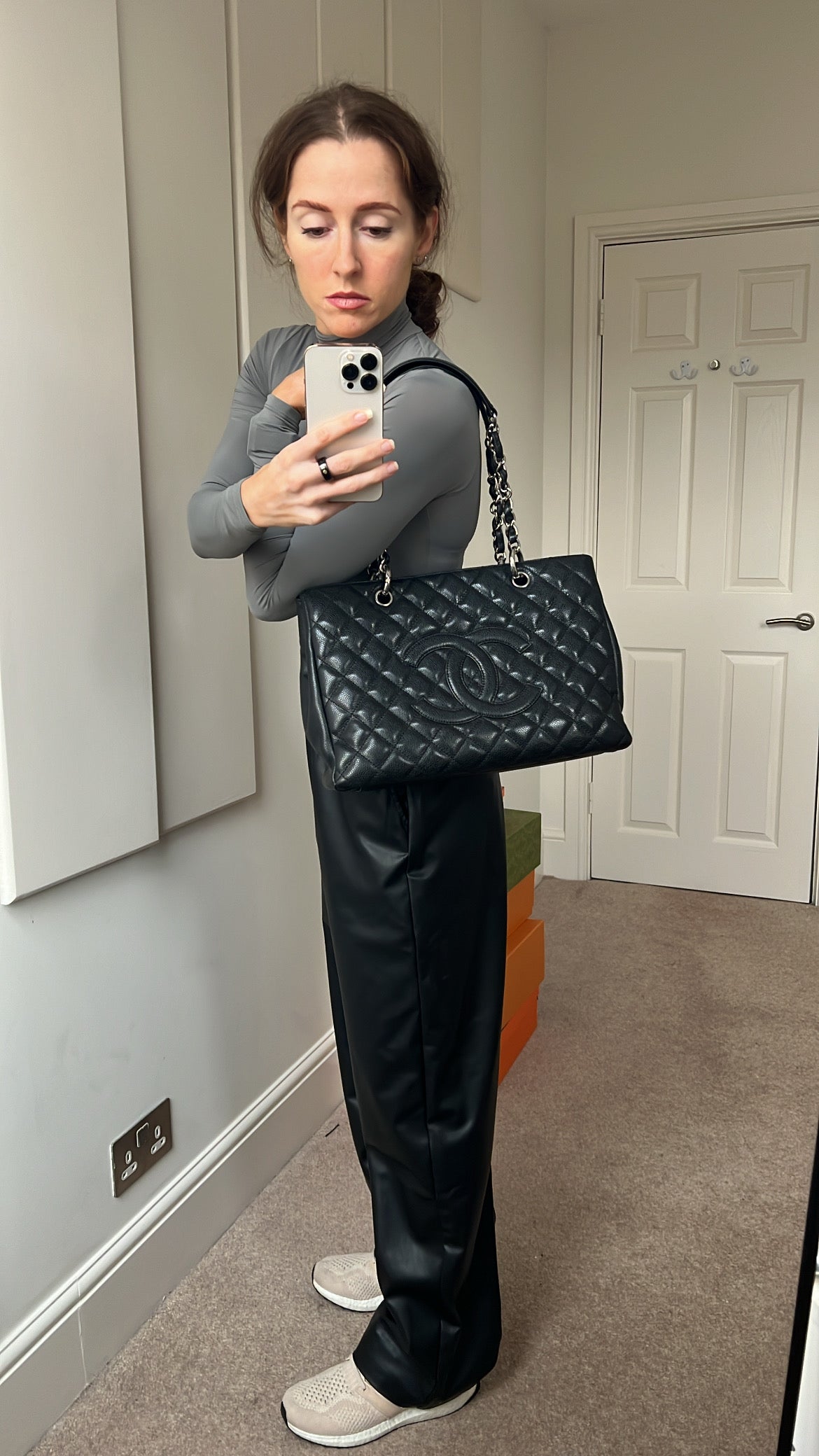 Chanel Black Caviar Grand Shopper Tote  Silver Hardware
