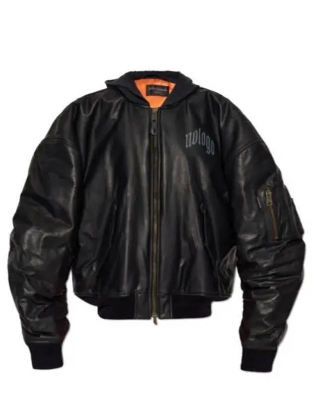 Luxury Balenciaga  Leather Bomber Jacket Black