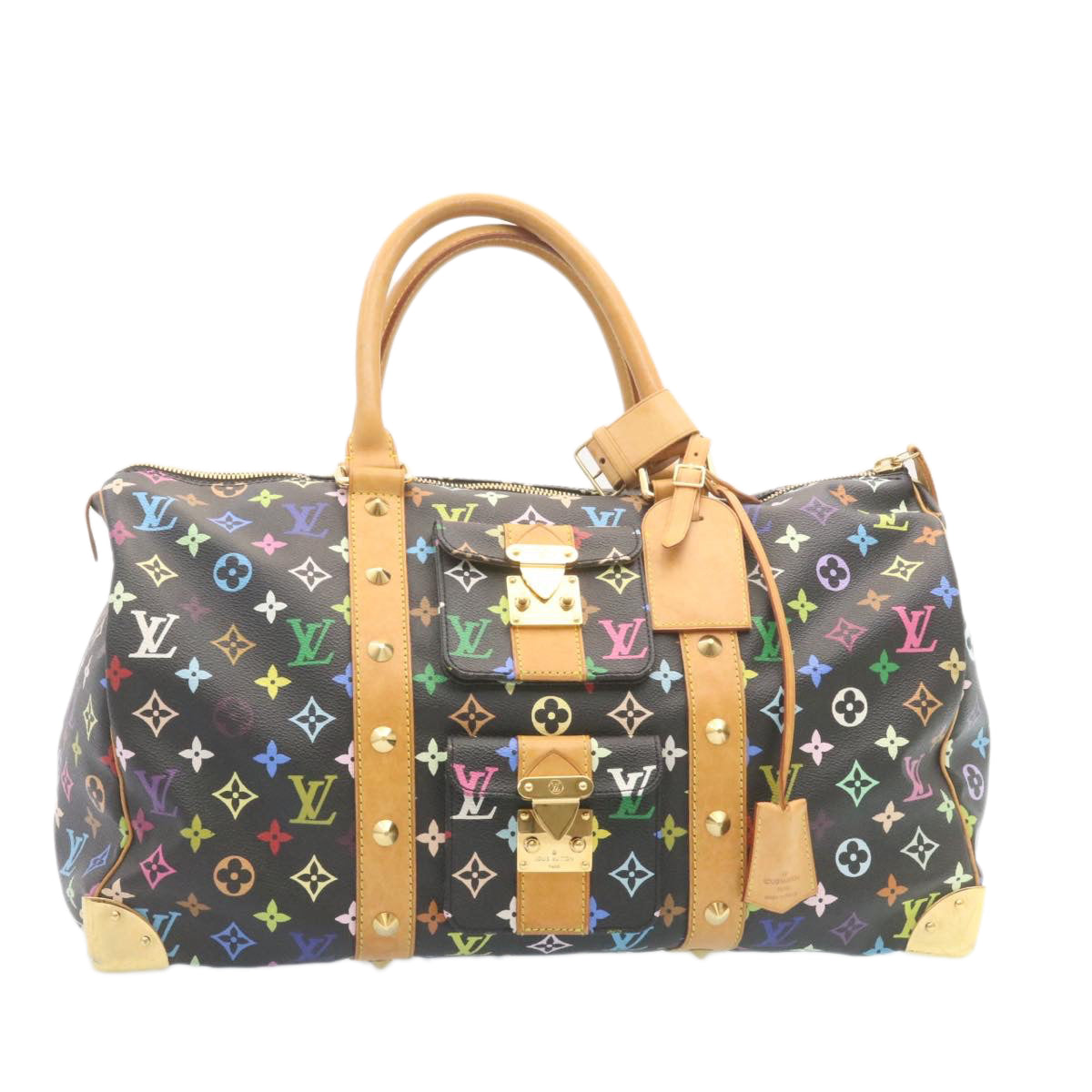 LOUIS VUITTON Monogram Multicolor Keepall 45 Boston Bag Black M92640 Auth 28150A