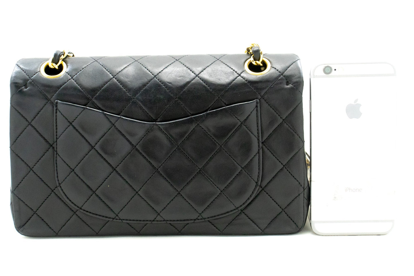 CHANEL Classic Double Flap 9" Chain Shoulder Bag Black Lambskin