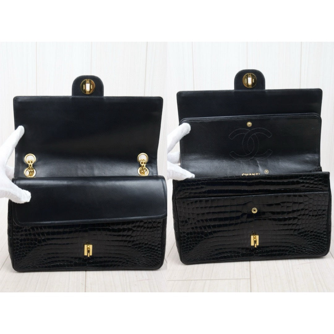 Very Good ( Rank A)｜ CHANEL Crocodile Skin Double Flap 26 Shoulder Bag Black ｜24121924