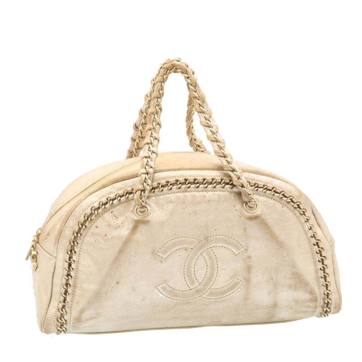 CHANEL Caviar Skin Tote Bag Leather White CC Auth 28380A