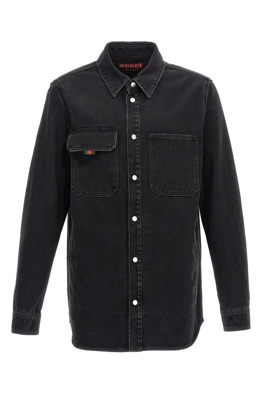 Gucci Men Logo Embroidery Denim Jacket