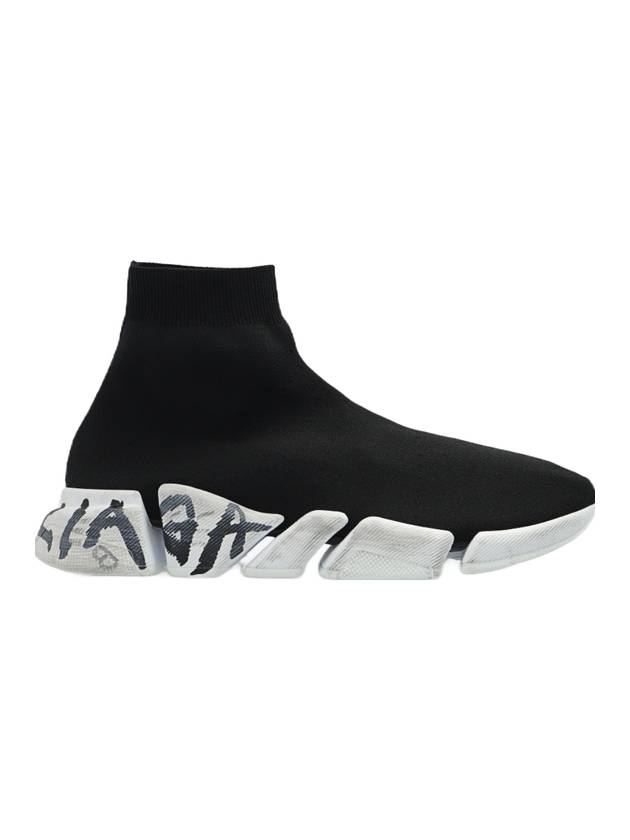 Luxury Balenciaga  Speed 2.0 Graffiti Knit High Top Sneakers Black