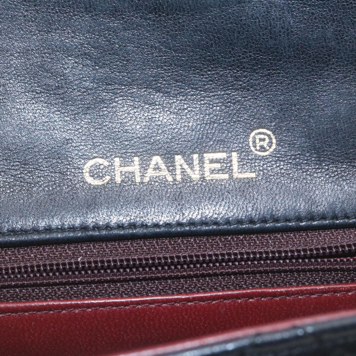 Top Quality Chanel Mini Matelasse Chain New Shoulder Bag Lamb Skin Black Gold Auth 28471A