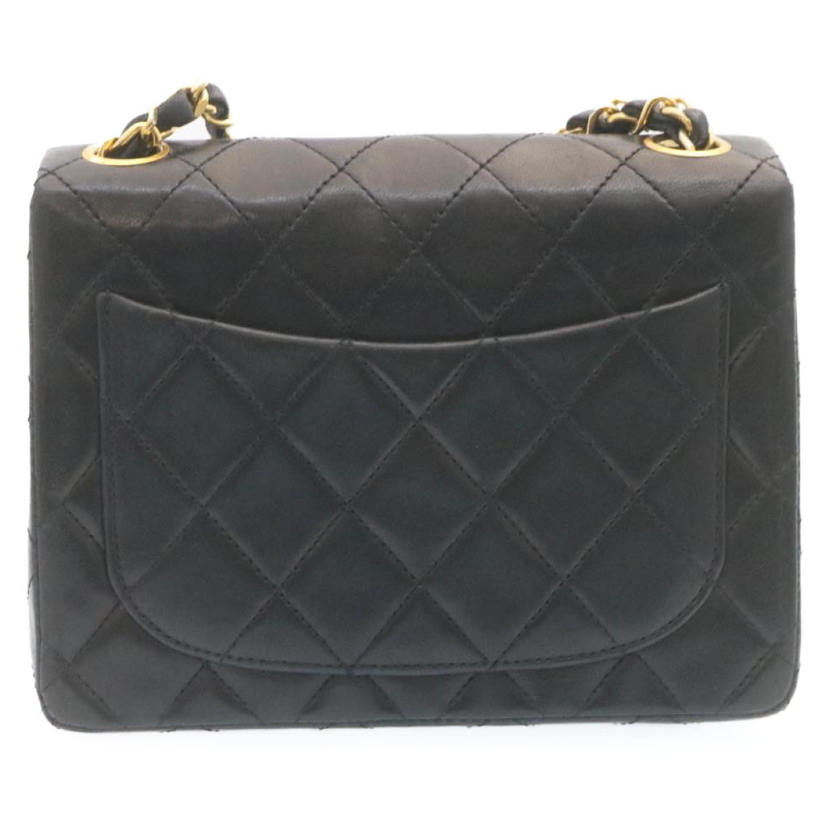 Top Quality Chanel Mini Matelasse Chain New Shoulder Bag Lamb Skin Black Gold Auth 28471A