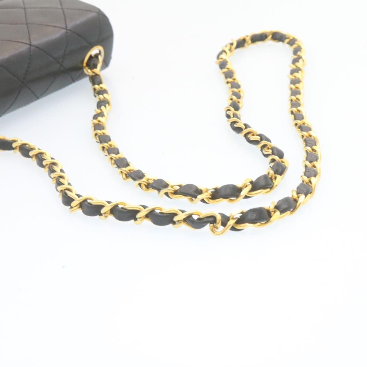 Top Quality Chanel Mini Matelasse Chain New Shoulder Bag Lamb Skin Black Gold Auth 28471A