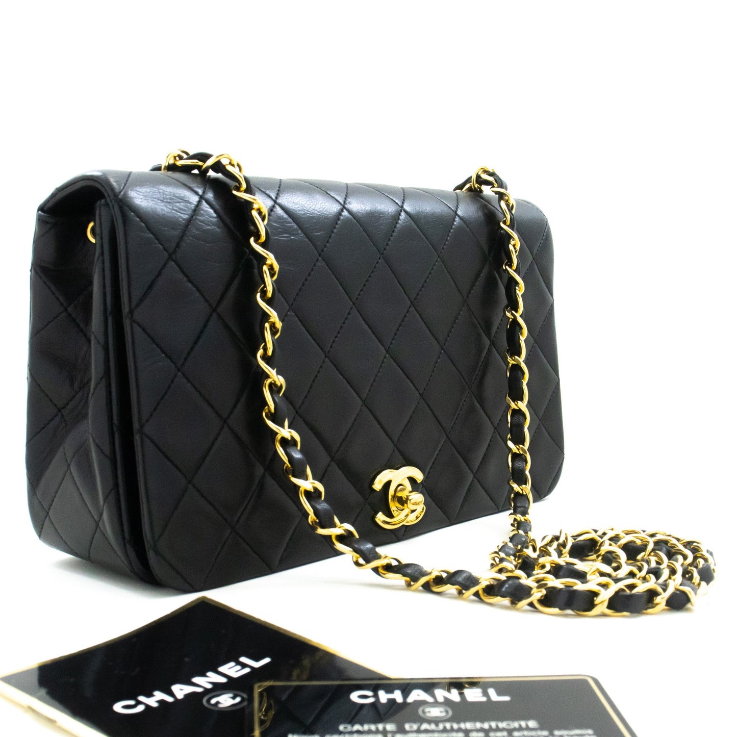 CHANEL Full Flap Chain Shoulder Bag Crossbody Black Quilted Lamb