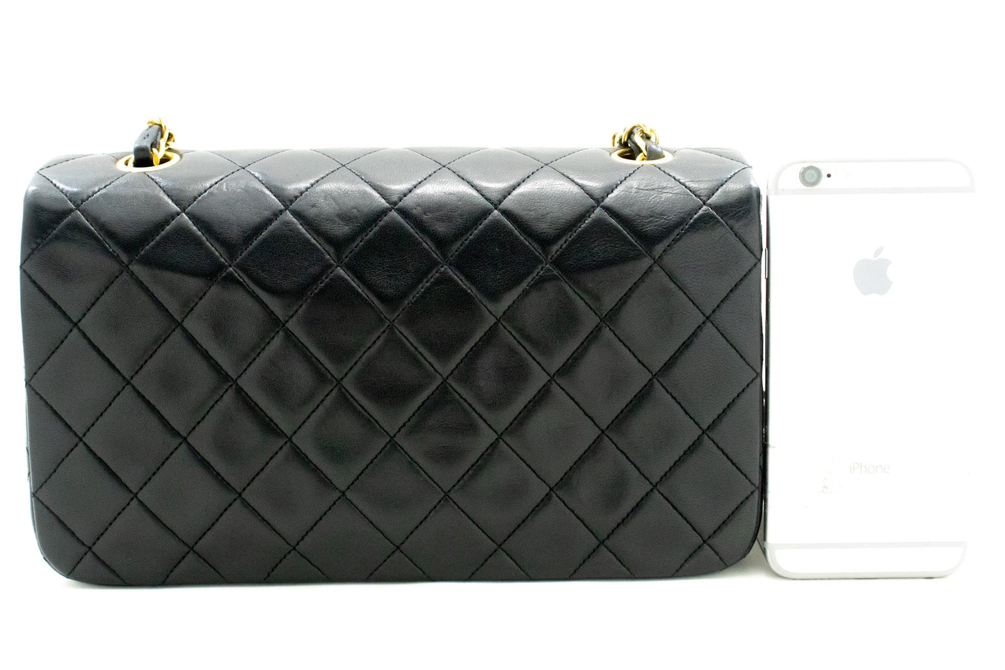 CHANEL Full Flap Chain Shoulder Bag Crossbody Black Quilted Lamb