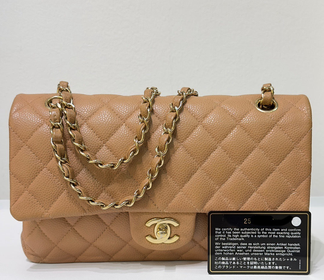 Chanel Medium Caviar Quilted Double Flap Beige Bag 258315 Holo Card