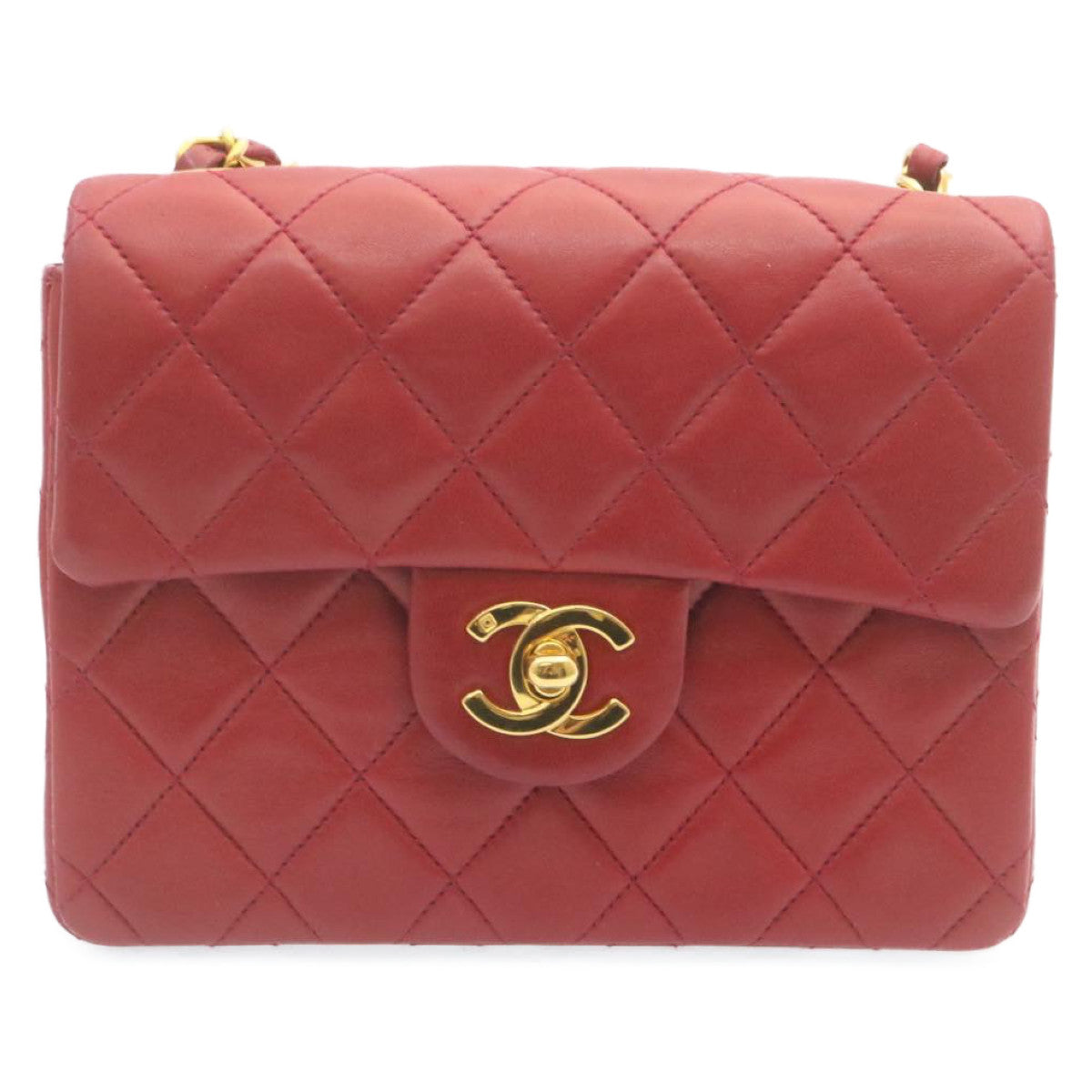 Top Quality Chanel Matelasse Chain New Shoulder Bag Lamb Skin Turn Lock Red CC Auth 28661A
