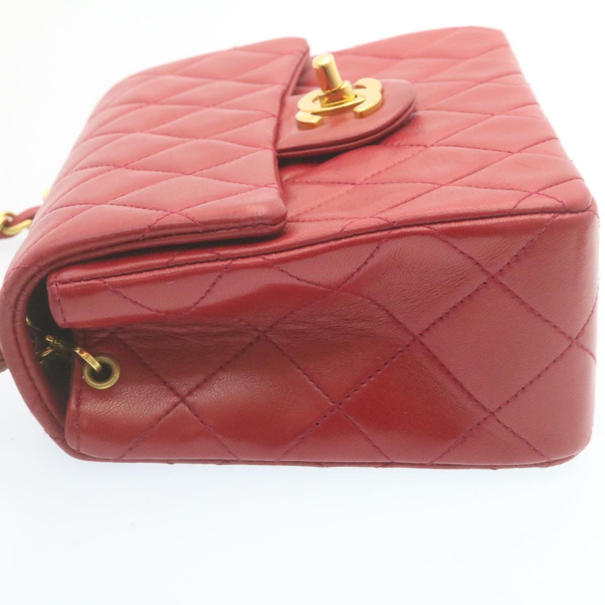 Top Quality Chanel Matelasse Chain New Shoulder Bag Lamb Skin Turn Lock Red CC Auth 28661A