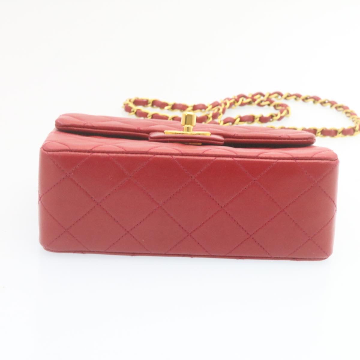 Top Quality Chanel Matelasse Chain New Shoulder Bag Lamb Skin Turn Lock Red CC Auth 28661A
