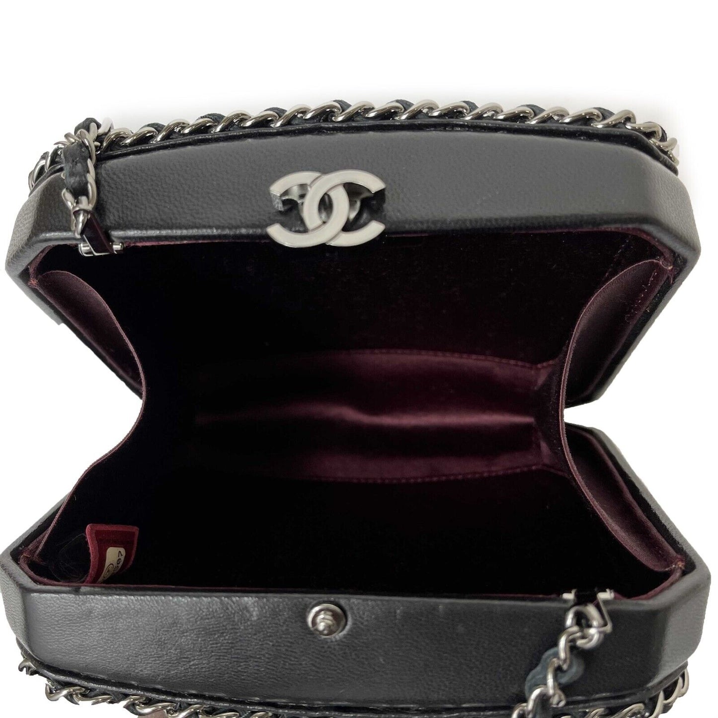 CHANEL - Chain Around Mini Crossbody / Clutch - Black / Silver Leather Bag