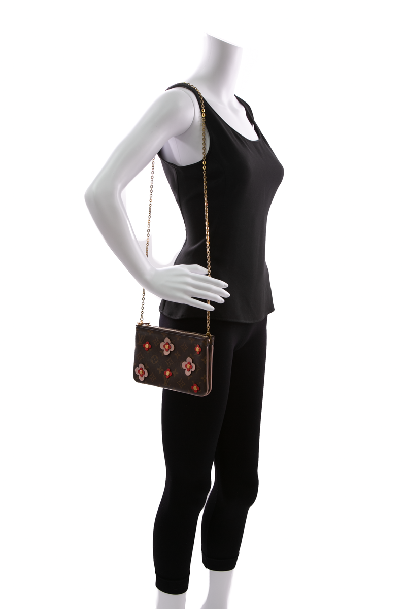 Blooming Flowers Double Zip Pochette Bag