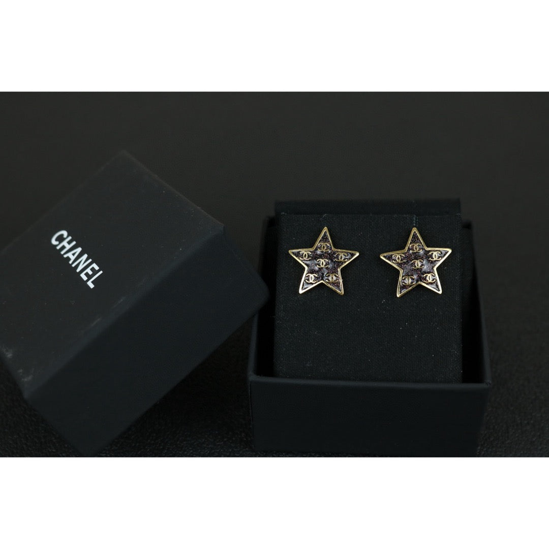 Excellent（Rank SA）｜ CHANEL  Glitter CC Logo Star Earrings ｜F25022006