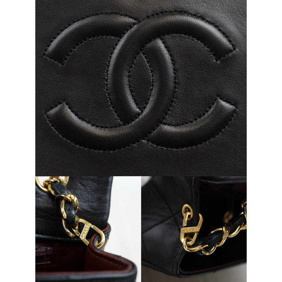 Good ( Rank AB)｜ CHANEL Matrasse Lamb Skin Chain Bag Black Made in 1989-1991 Year｜25020618