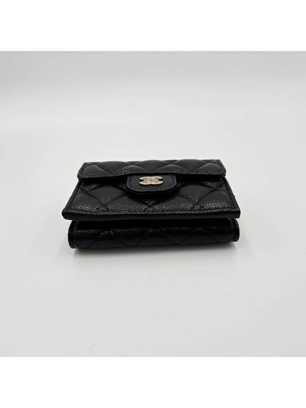Classic Small Flap Wallet Grained Shiny Calfskin Gold Black Chanel