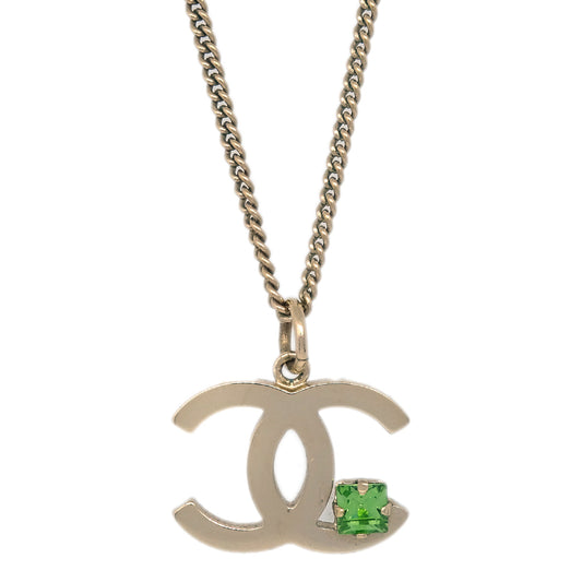 Chanel CC Chain Pendant Necklace Rhinestone Gold 05P
