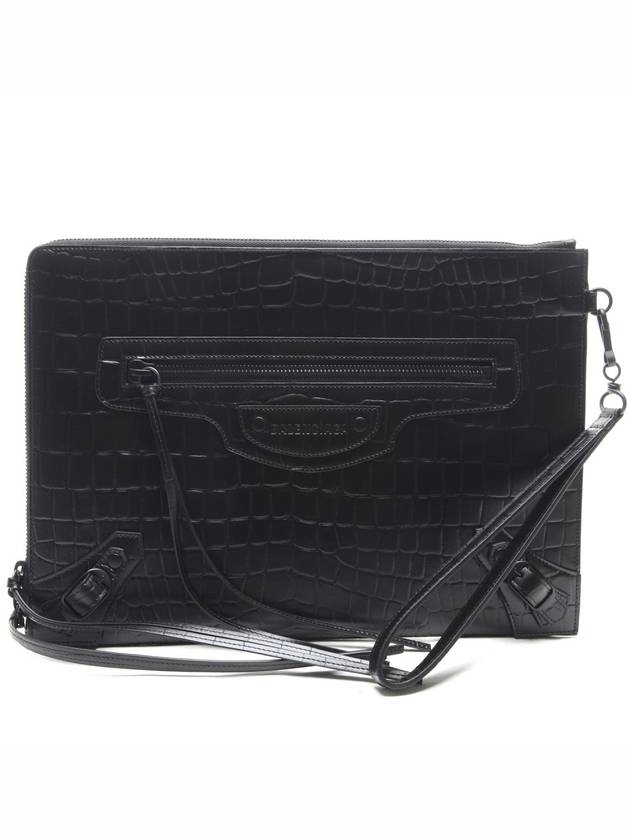 Luxury Balenciaga  Crocodile Strap Clutch Bag Black