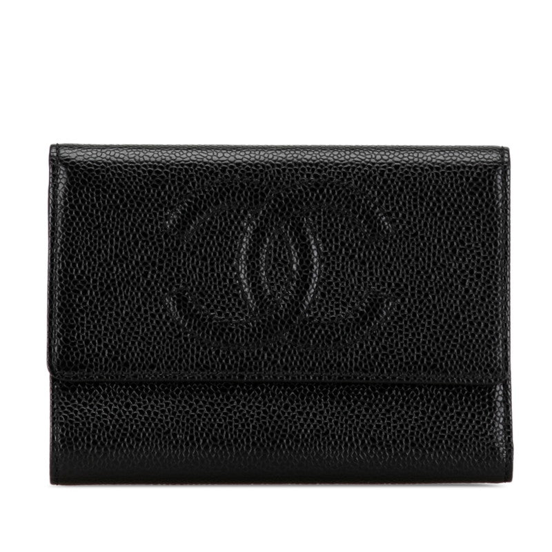 Chanel Coco Three Fold Wallet Black Caviar S  Chanel