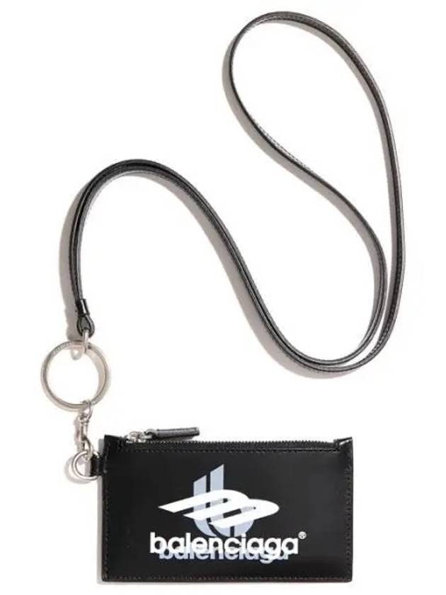 Luxury Balenciaga  Logo Print Neck Strap Card Wallet Black