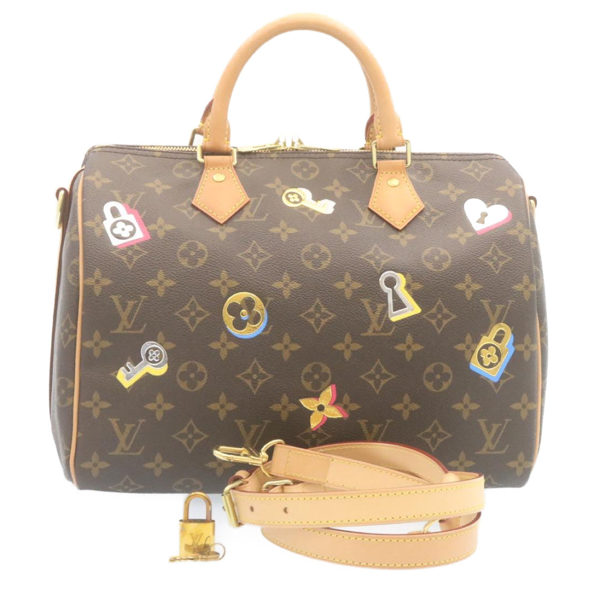 LOUIS VUITTON Monogram Love Lock Speedy Bandouliere30 HandBag M44365 Auth 29080A