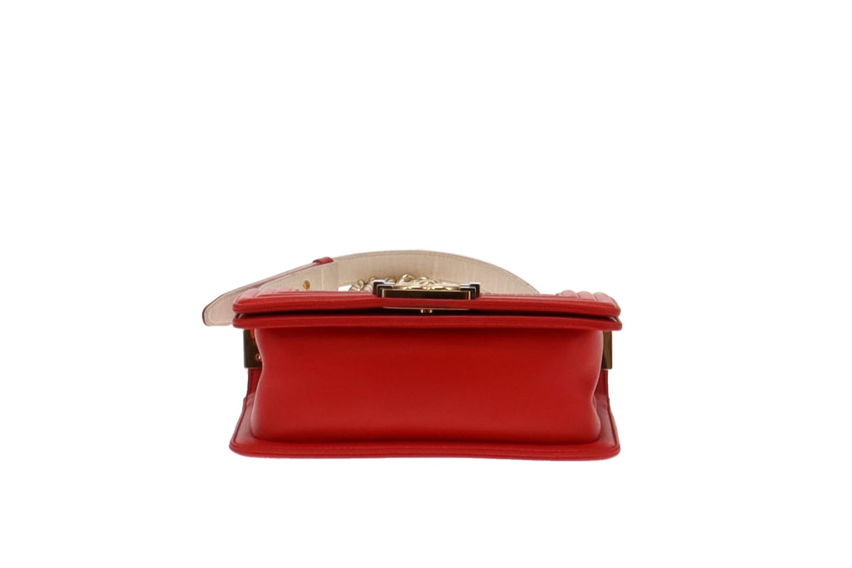 Chanel Red Cube Embossed Leather Small Boy Bag 2013/14