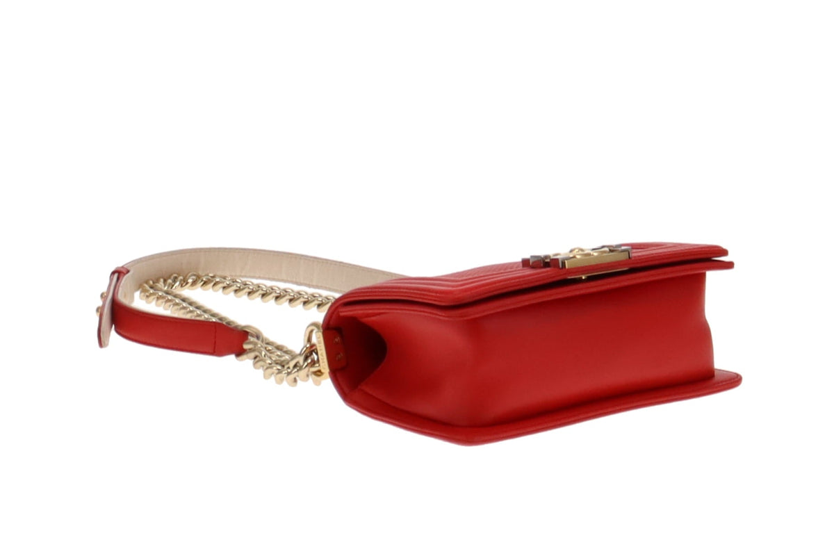 Chanel Red Cube Embossed Leather Small Boy Bag 2013/14