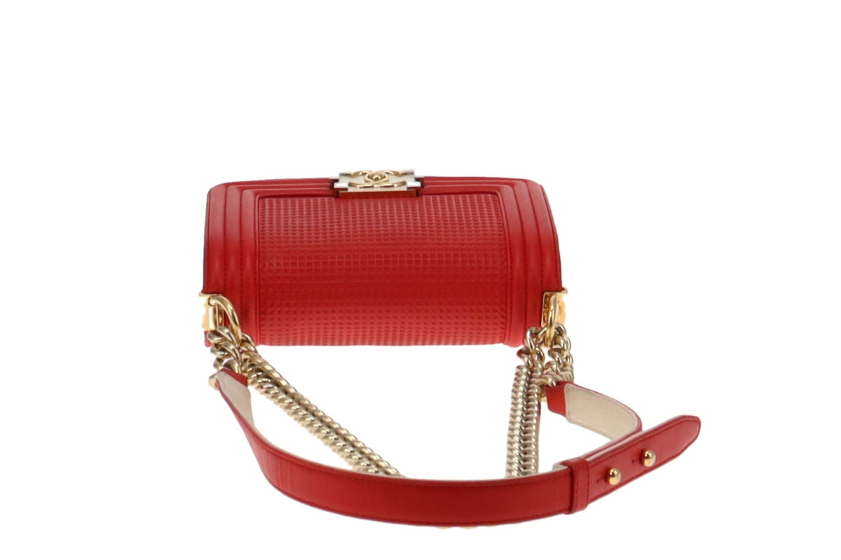 Chanel Red Cube Embossed Leather Small Boy Bag 2013/14