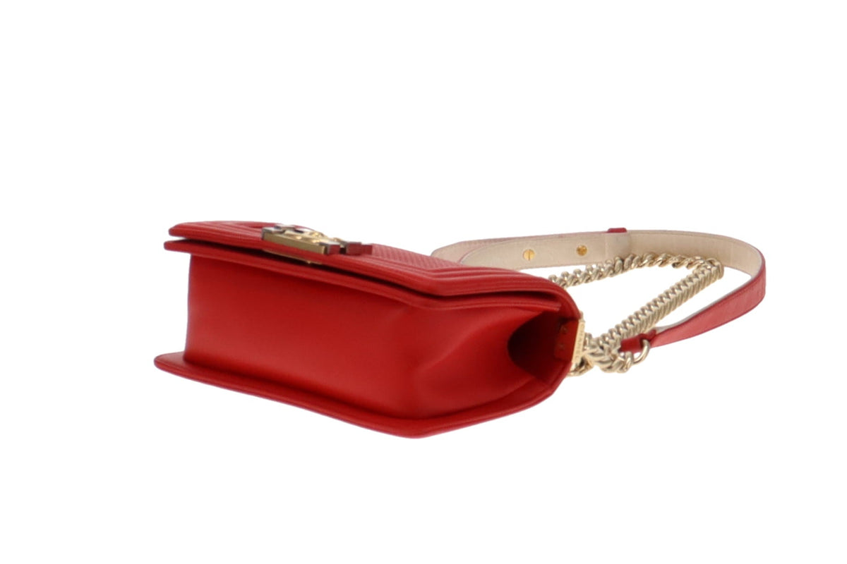 Chanel Red Cube Embossed Leather Small Boy Bag 2013/14