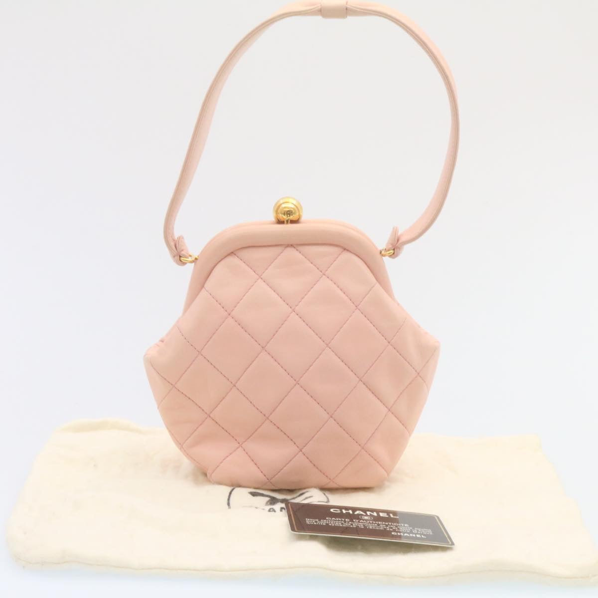 Top Quality Chanel Matelasse Hand Bag Lamb Skin Pink CC Auth 29107A
