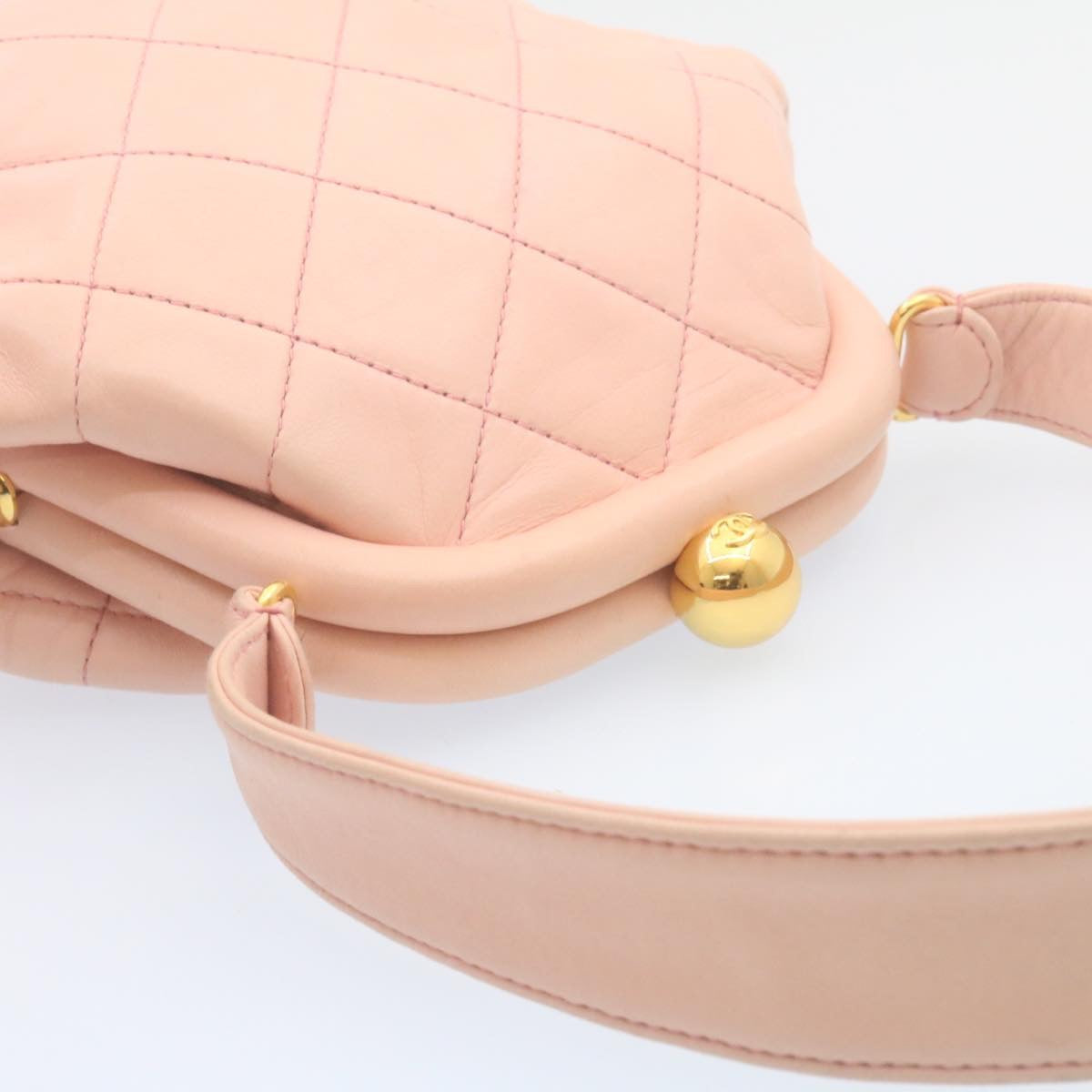 Top Quality Chanel Matelasse Hand Bag Lamb Skin Pink CC Auth 29107A