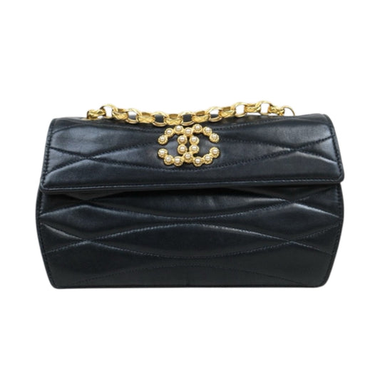 Good ( Rank AB)｜ CHANEL Pearl Coco Mark Lambskin Matrasse Chain Shoulder Bag Black  Made in 1991-1994Year ｜Y25022709