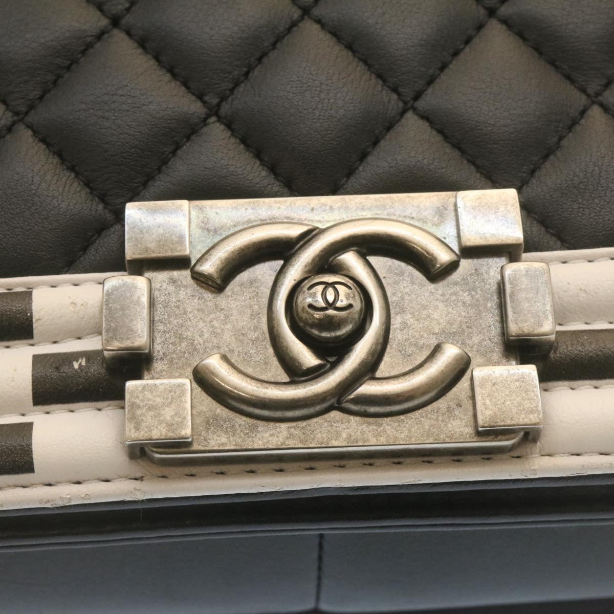 Top Quality Chanel Matelasse Boy  Chain Shoulder Bag Lamb Skin Black CC Auth 29190A