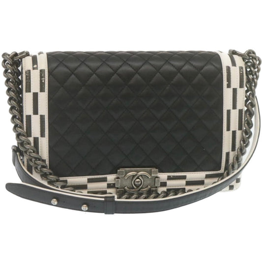 Top Quality Chanel Matelasse Boy  Chain Shoulder Bag Lamb Skin Black CC Auth 29190A