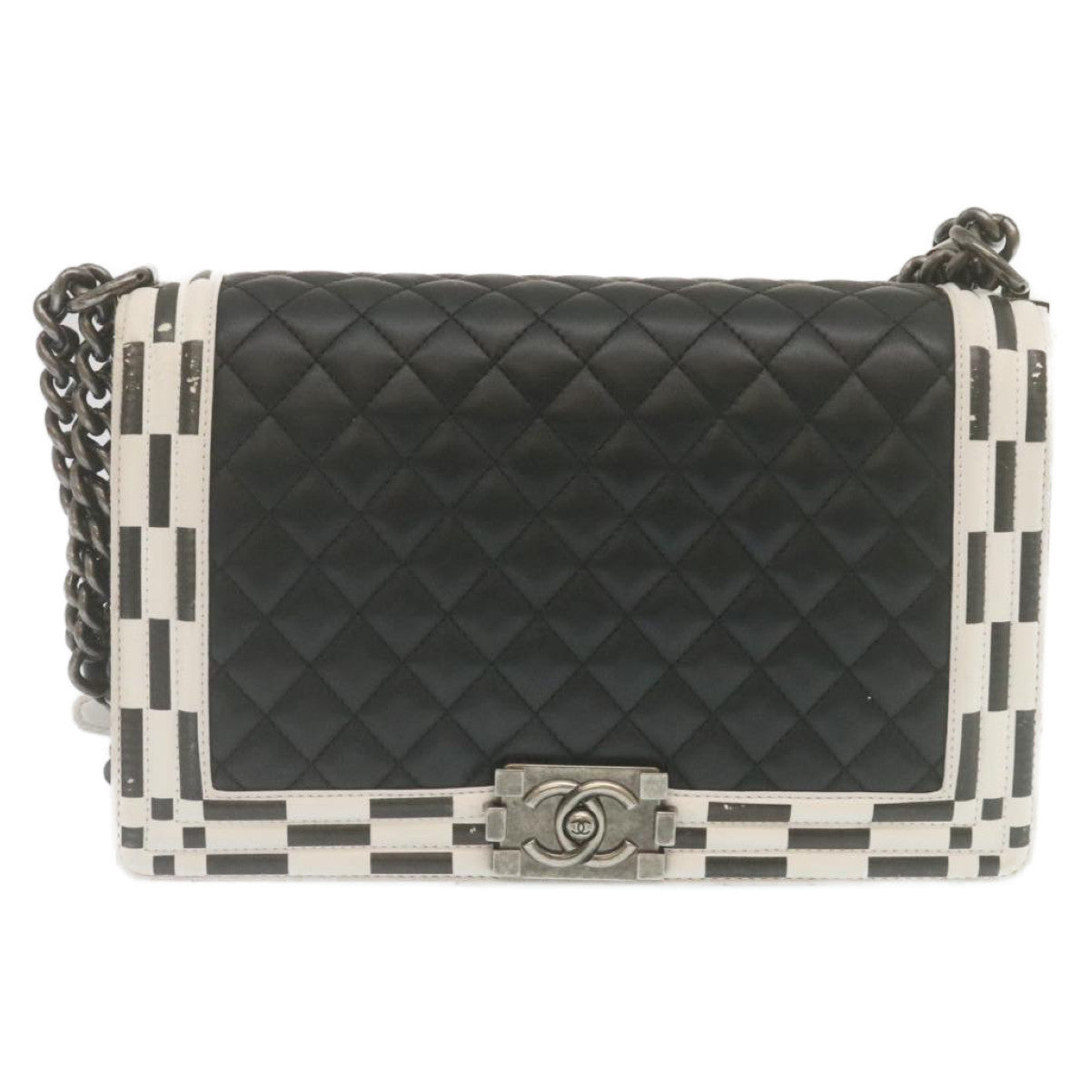Top Quality Chanel Matelasse Boy  Chain Shoulder Bag Lamb Skin Black CC Auth 29190A