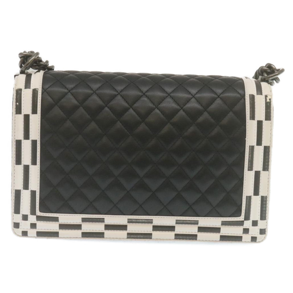 CHANEL Matelasse Boy  Chain Shoulder Bag Lamb Skin Black CC Auth 29190A