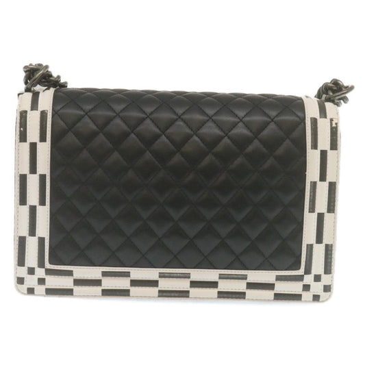 CHANEL Matelasse Boy  Chain Shoulder Bag Lamb Skin Black CC Auth 29190A
