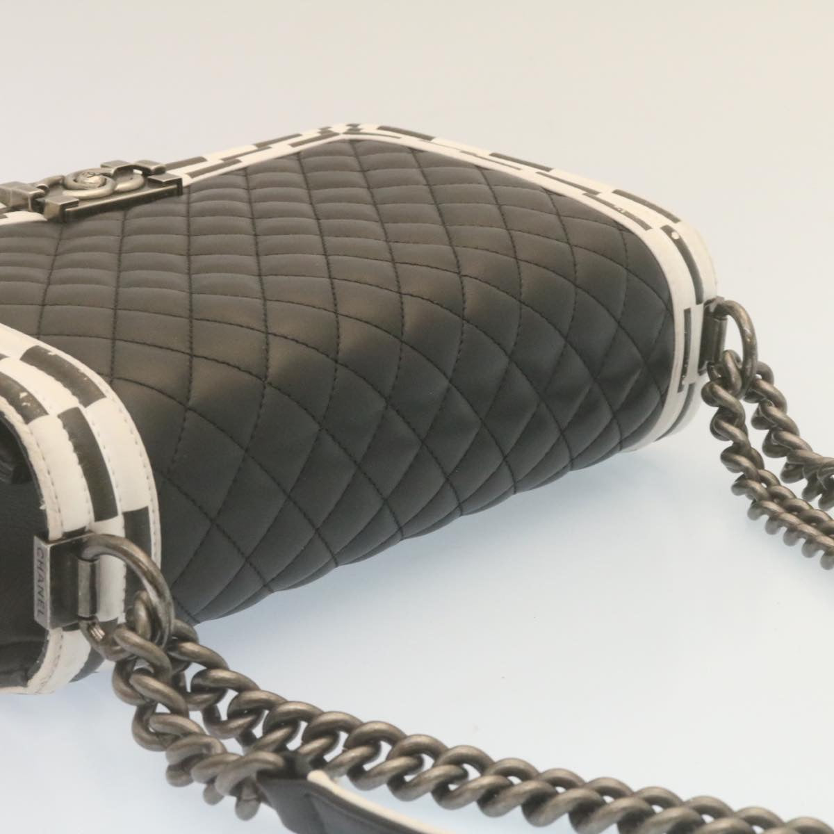 Top Quality Chanel Matelasse Boy  Chain Shoulder Bag Lamb Skin Black CC Auth 29190A
