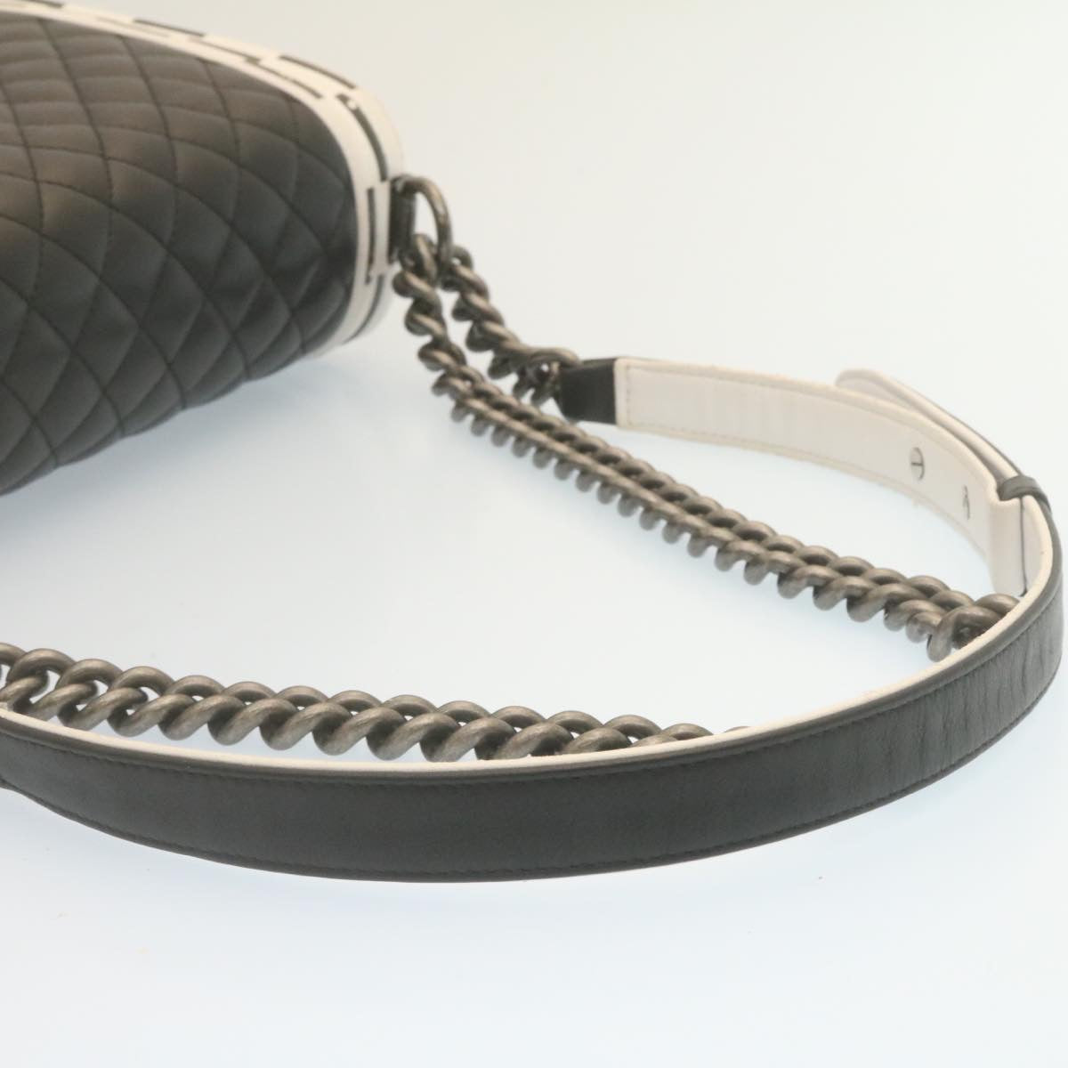 Top Quality Chanel Matelasse Boy  Chain Shoulder Bag Lamb Skin Black CC Auth 29190A