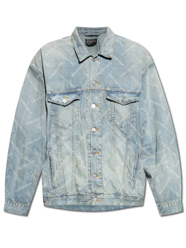 Luxury Balenciaga  Logo Print Denim Jacket Blue